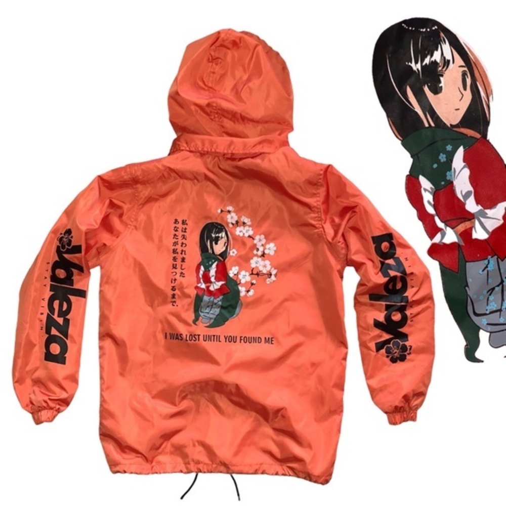 Valeza Streetwear Anime Cherry Blossom Jacket Windbreaker Hooded
